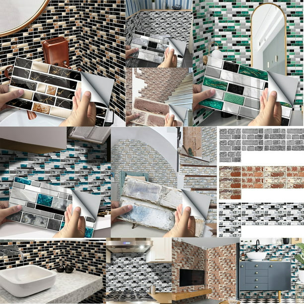 AMAZING WALL 3D Brick Tiles Peel and Stick Self Adhesive Kitchen Bathroom Wall Sticker 